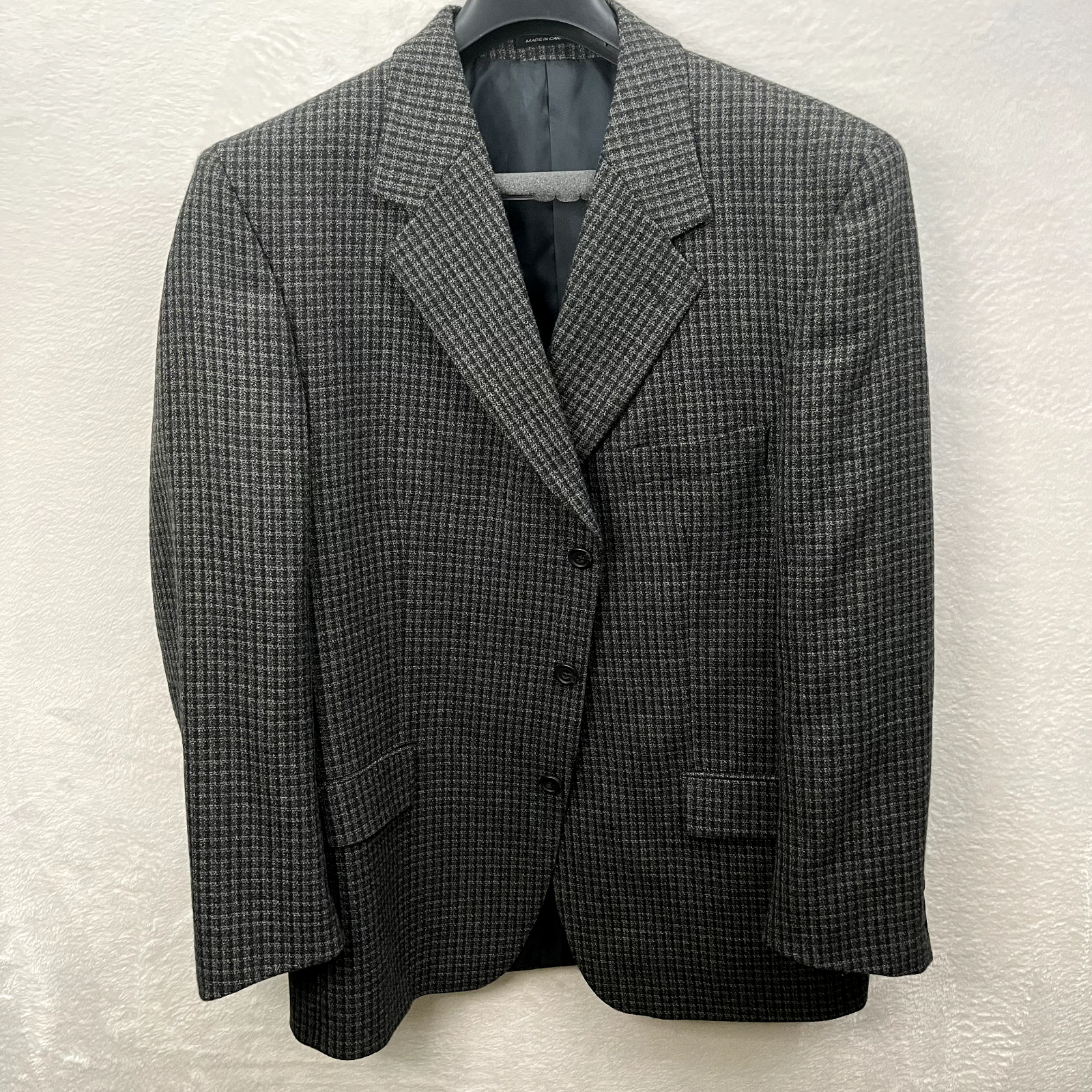 Cappotto sportivo uomo Yves Saint Laurent 46R grigio 3 bottoni lana a quadri designer