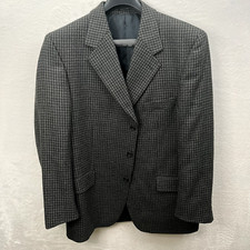 Yves Saint Laurent Mens Sport Coat 46R Gray 3 Button Plaid Wool Designer