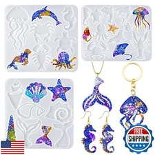 YODOYO Resin Earring Molds 3pcs Ocean Marine Life Jewelry Resin Molds UV Resi