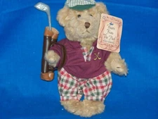 Russ plush Bears from Past Teddy Golfer golf clubs bag clothing jointed 8" tag