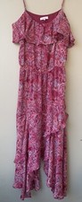 Parker M Dress Floral Pink Paisley Ruffles Hi Lo Hemline