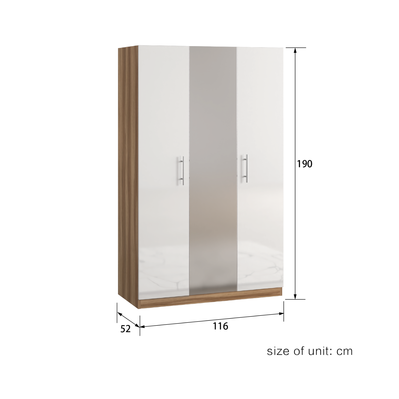 Mirrored 3 Door High Gloss White Oak Wardrobe | eBay UK