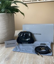 Balenciaga Crocodile Embossed Calfskin Cloud Coin Purse With Strap Black