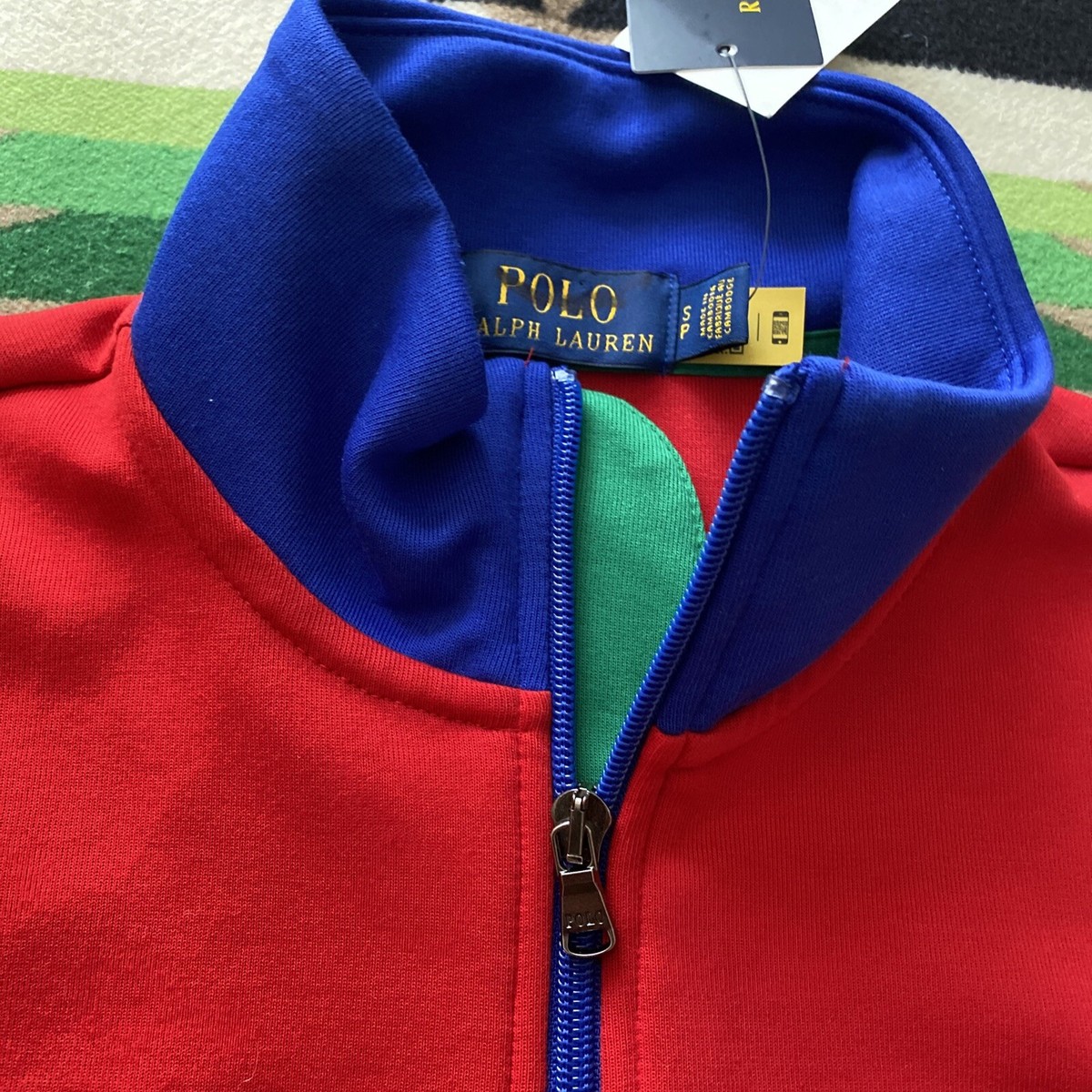 Polo Ralph Lauren Green Colorblock POLO Tennis Double Knit 1/4 Zip