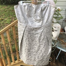 Lord & Taylor Silver Metallic Dress Sz 16 Plus Size Cocktail Tea Length Vtg 80s