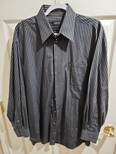 Mens Claiborne Wrinkle Free Dress Shirt Size 16 1/2 34/35 Black Gray Stripes