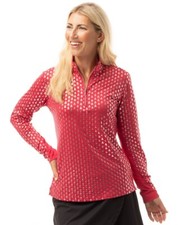 SAN SOLEIL WOMEN'S SOLSHINE PRINT LONG SLEEVE 1/4 ZIP TOP GOLF SMALL RED NEW