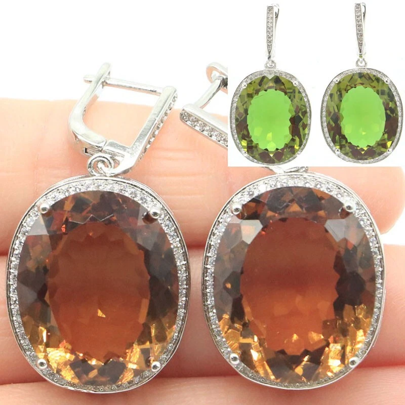 Compre 4 y obtenga 1 gratis grandes pesados 18 g peridoto turmalina azul topacio circonita cúbica pendientes de plata Foto 2 de 4