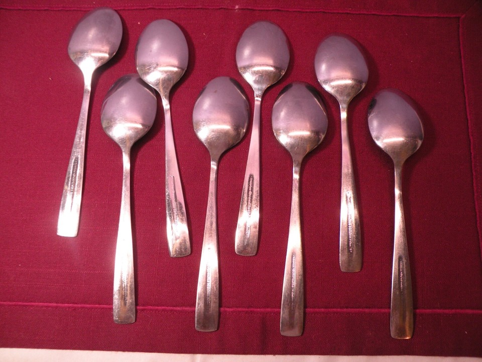 Set Of 8 Hampton Silversmiths stainless steel Flare oval soup spoons 7