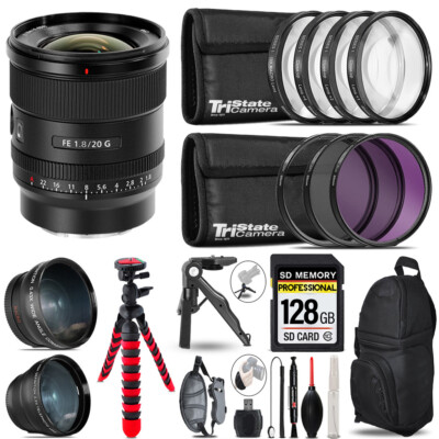 Sony FE 20mm f/1.8 G Lens -3 Lens Kit +Tripod +Backpack - 128GB Kit