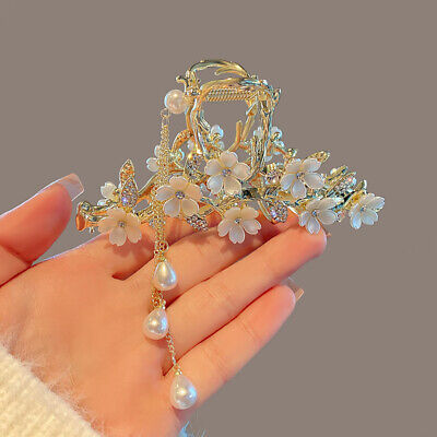 Women Hair Clip Claw Large Geometric Elegant Metal Pearl Flower Hair  Accessories