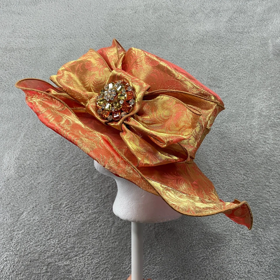 Sombrero para mujer Whittall & Shon 56 cm naranja 100 % seda iglesia derby brocado de té EE. UU. Foto 2 de 4
