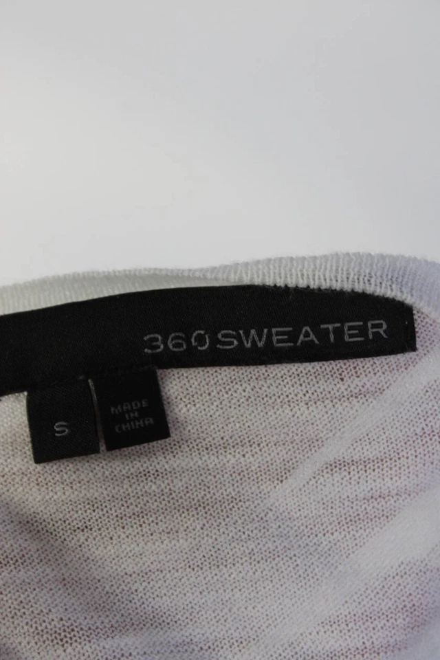 360 Sweater Womens Striped Long Sleeves Crew Neck Sweater White Cotton Size Smal - Image 4 of 4