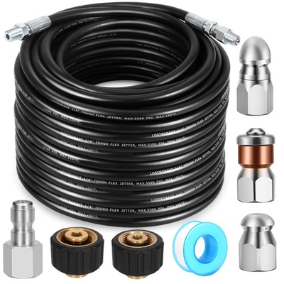 #ad #ad Drain Cleaner Kit 50ft Hose 1 4quot; NPT with Nozzles Adapter for Pressure Washer $64.33