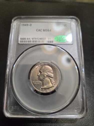 1949-D Washington Silver Quarter CAC GRADED MS64 Mint Set Coin Light Toning