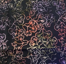 Unbranded Fabric Batik Style Black Multicolor Leaf Print 45 BTY