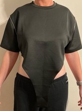 Maniere De Voir Women's Crop Faux Bodysuit Short Sleeve Sz.S Black Top