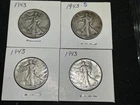 4 Walking Liberty Half Dollars 90% Silver ASW 1.4468 oz. Silver