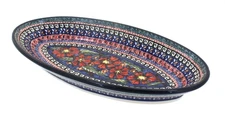 Blue Rose Polish Pottery Jungle Flower Small Oval Platter