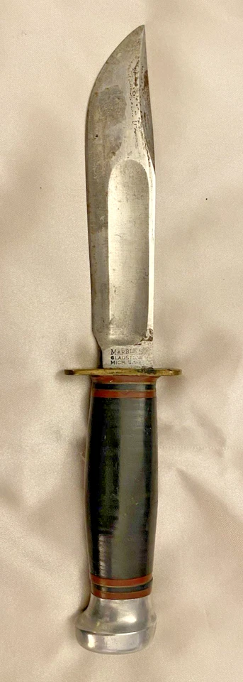 Faca de caça MARBLE'S Gladstone MI VTG pré-Segunda Guerra Mundial 5 polegadas lâmina IDEAL bainha original - Imagem 2 de 4