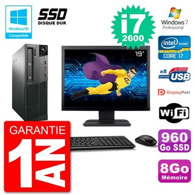 PC LENOVO M82 SFF Bildschirm 19 '' i7-2600 RAM 8Go SSD 960Go Dvd-Brenner Wifi W7