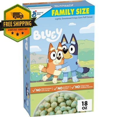 Bluey Cereal   Crispy Corn Puffs, Made with Whole Grain, Family Size, 18 oz