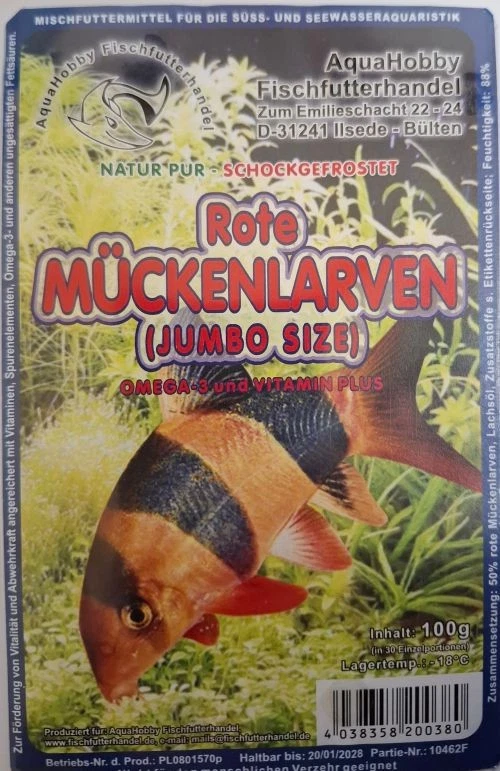 AQUA HOBBY Rote Mückenlarven JUMBO 100 g Blister Premium Frostfutter für Zierfische 10x-70x