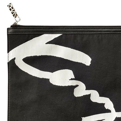 KENZO Clutch Bag Hand Black Nylon Jacquard Logo Zipper Casual Tablet Men EUC