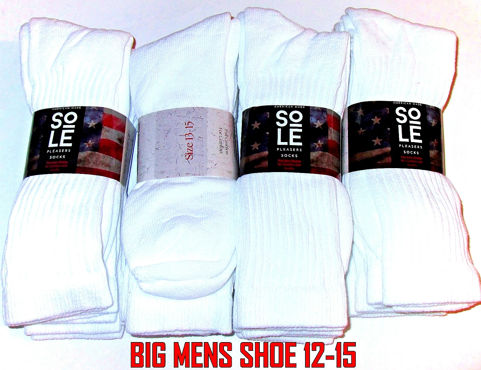 6 Pairs BIG MENS 13-15 Fits Shoe 12-15 Soft Cotton Crew Socks USA Made