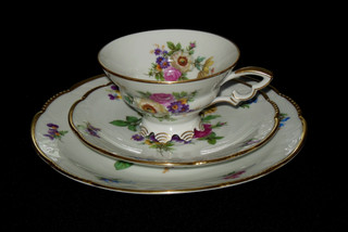 MITTERTEICH BAVARIA 3 PIECE TEACUP SAUCER & LUNCHEON PLATE ASST FLOWERS 1920