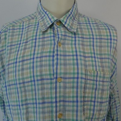 Tommy Bahama Men's XL Sleeve 100% Linen Plaid Button Up Shirt Size XL