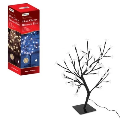 THE CHRISTMAS WORKSHOP Cherry Blossom Tree Christmas Xmas Decor 45cm Blue & White 48 LED Indoor Lights
