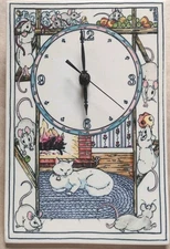 SANTA BARBARA CERAMIC Design Tile Wall Clock Cat fire Place Mice 7 3/4x11 1/2