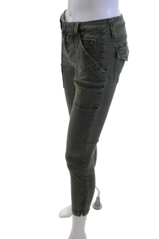 Pantalones recortados cargo al tobillo Joie para mujer botones verdes 57 % algodón talla 27 Foto 2 de 4