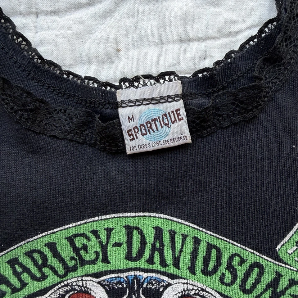 Camisa sin mangas vintage Harley Davidson Wild And Free emblema 3D para mujer de encaje años 80” Foto 4 de 4