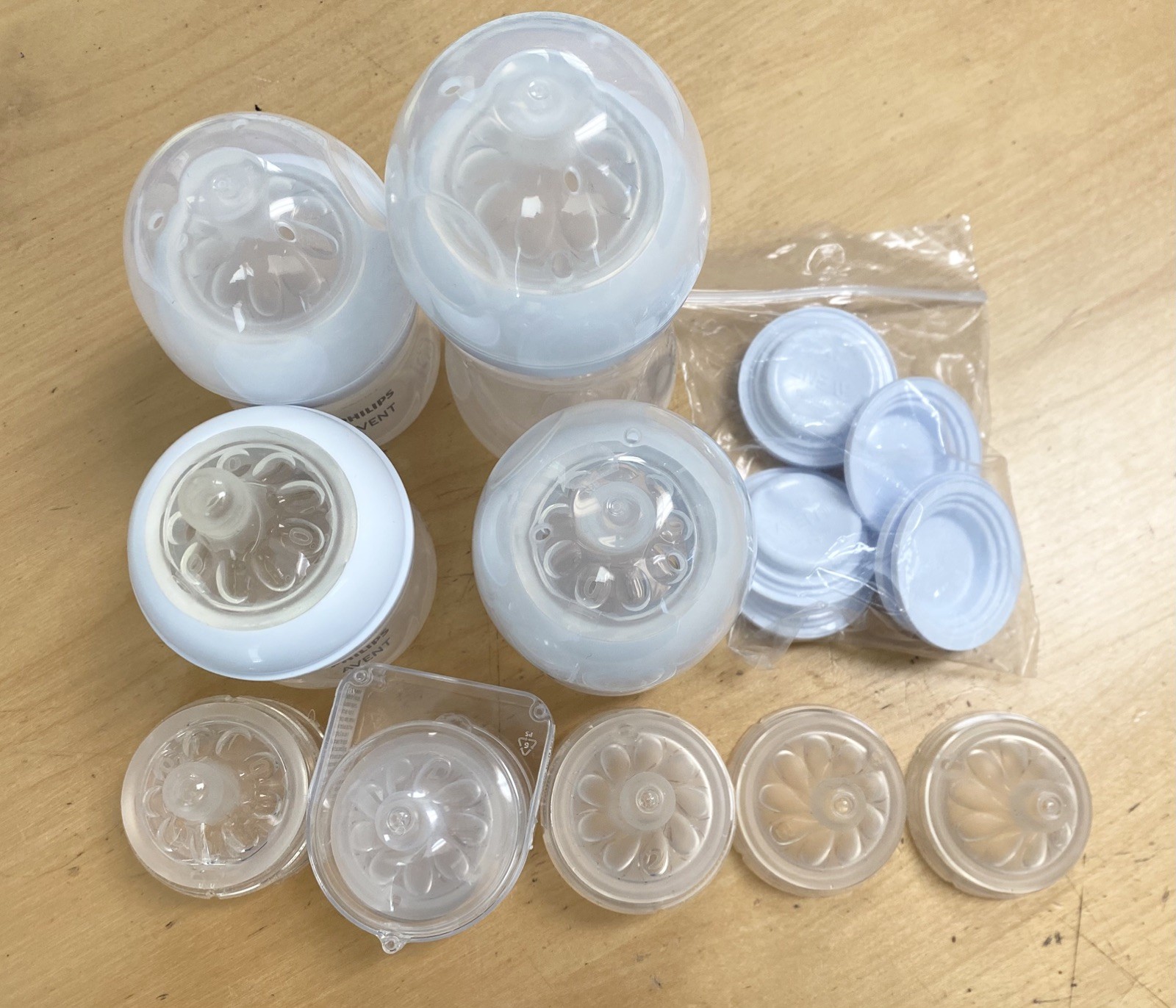 Philips Avent Baby Bottle Lot &ndash; 4oz & 9oz Bottles, Lids, D