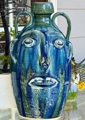 Signed Randy Tobias Snake Nose Face Jug, Cullowhee, NC, 15” Tall, 8.3 Lbs. - Image 1 of 4