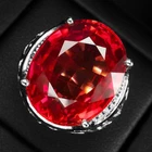 Phoenix Red Rubellite Oval 26.40Ct 925 Sterling Silver White Gold Plated Rings