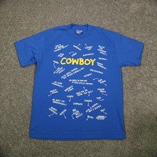 Vtg 90s Cowboy Rodeo T Shirt Mens L Blue Western Sayings Graphic Single Stitch