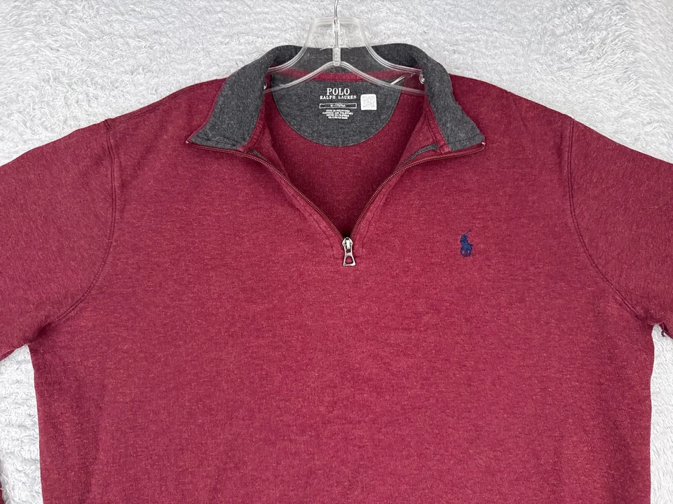 Suéter Polo Ralph Lauren Adulto Médio Vermelho 1/4 Zíper Decote Simulado Manga Longa LEIA - Imagem 4 de 4