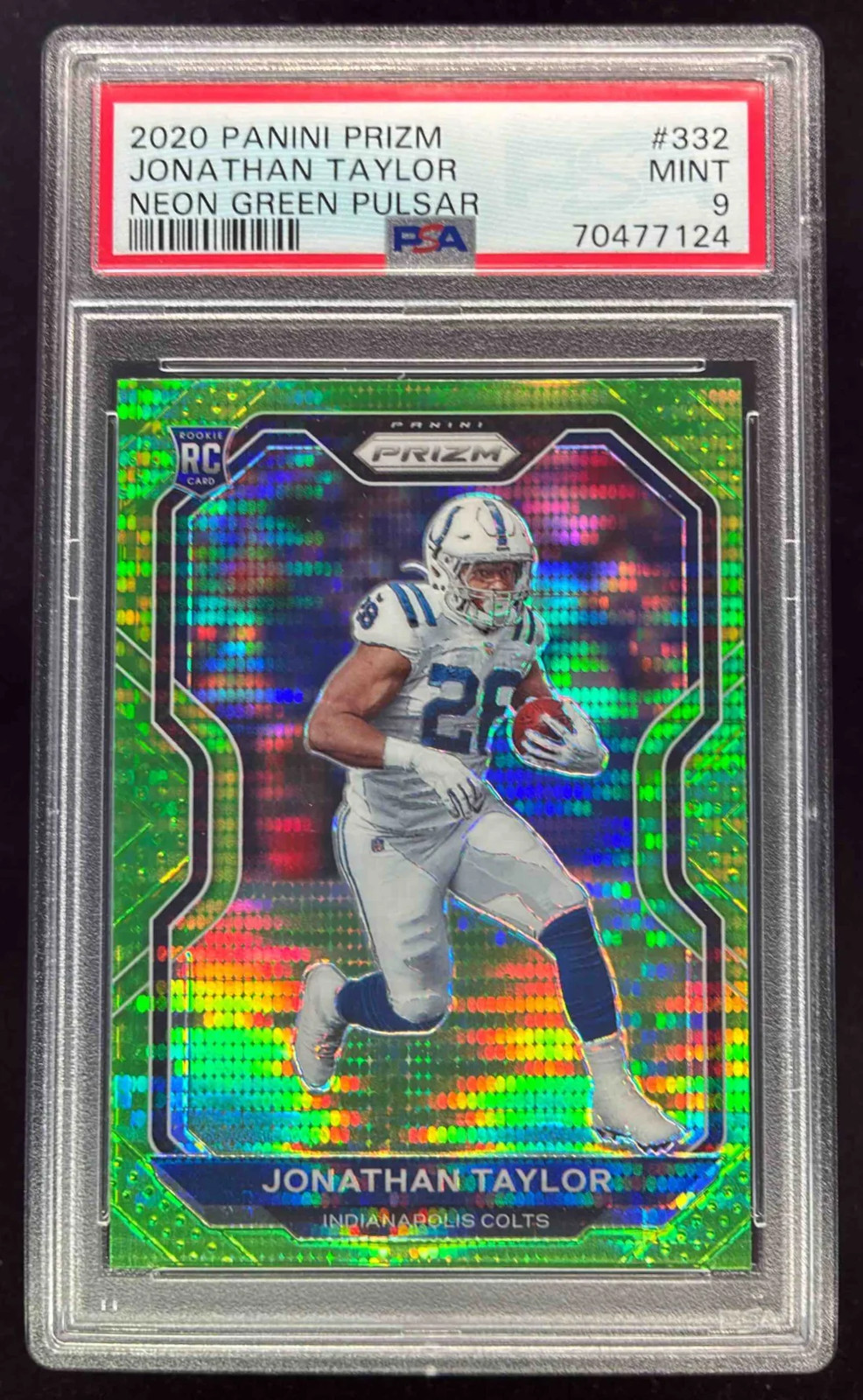 2020 Panini Prizm Prizm Neon Green Pulsar #332 Jonathan Taylor RC PSA 9