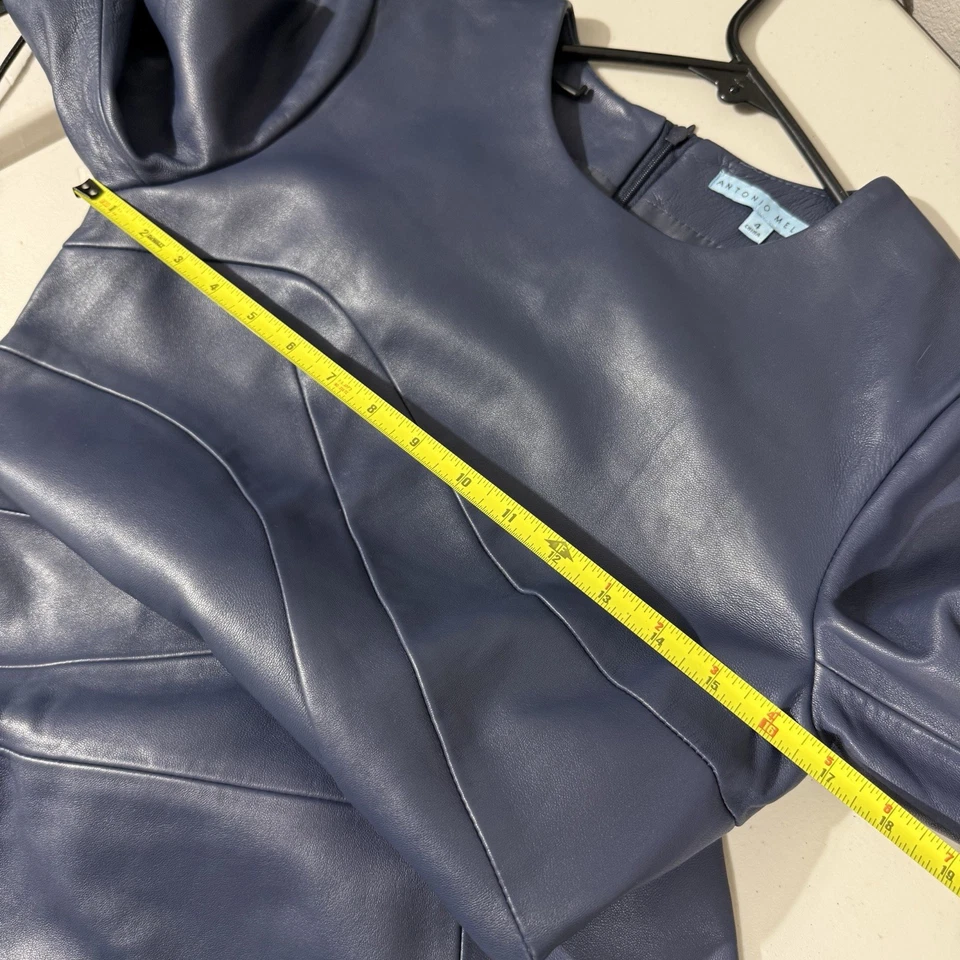 Antonio Melani Leather Dress Size 4 Blue Long Sleeve Bodycon Back Zipper - Image 4 of 4