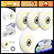 64mm Light Up Inline Skate Wheels - 4 Pack, 90A Roller Blade Replacement, ABEC-9