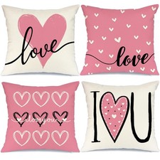 Valentines Day Pillow Covers 18x18 Set of 4 Love Heart Valentines Pillows Dec...