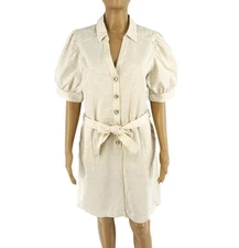 One Step Women Beige Belted Short Sleeves Shirt Dress Size EU 42 UK 14 US 12