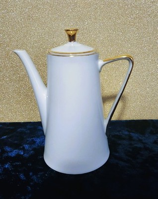 Winterling Bavarian Coffee Pot/ White Modern Style with Gold Rim/ Angled Handle