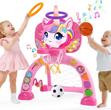 Toddler Basketball Hoop  Soccer Goal: Activity Center with Ring Toss   Unicorn