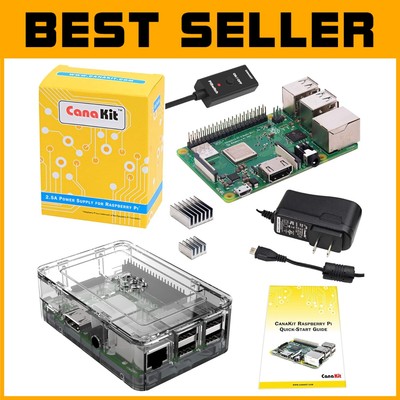 Enhanced Raspberry Pi 3 Model B+ with Clear Case, USB Power & Quick-Start Guide