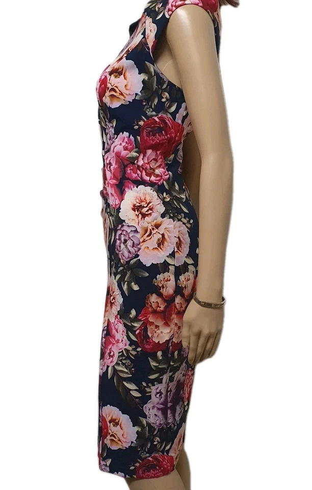 REVIEW SZ 18 Floral Print Dress . Slim Fit . Stretch. Lined . Cap Sleeves - image 2 of 4