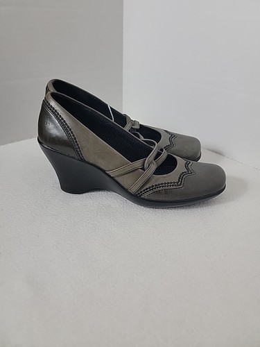 Clarks Women's Brown Gray Leather 2 1/2 Wedge Heel Shoes, 6M - 第 2/7 張圖片